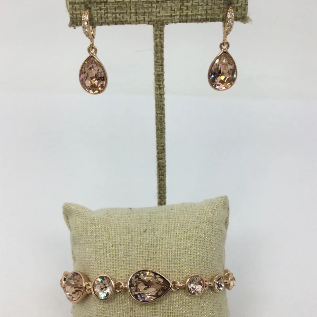 Givenchy Rose Goldtone Champagne Crystal Bracelet & Earrings Set